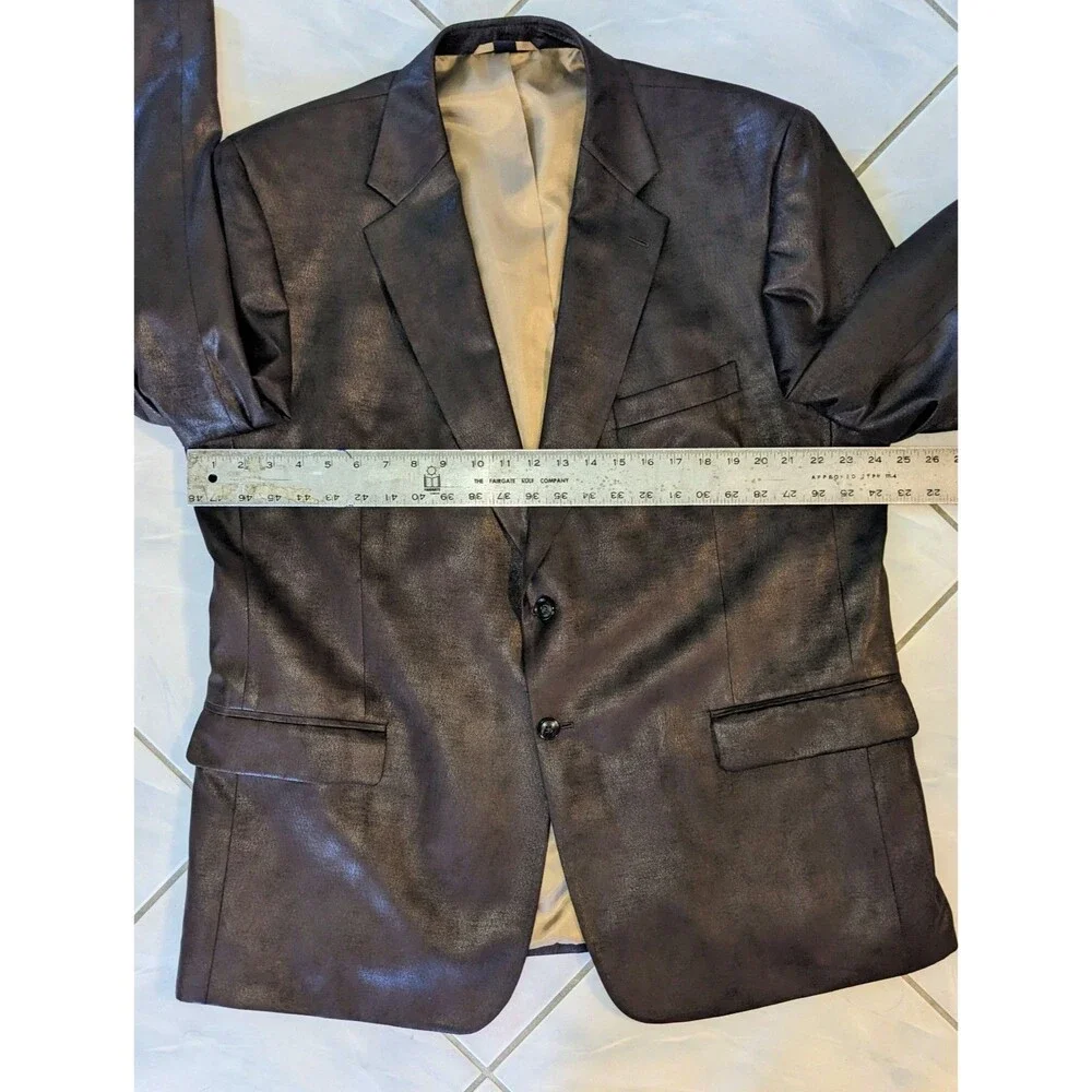 Emanuel Ungaro Men's 48R Brown Leather Look Sport Coat Blazer 2 Button Polyester